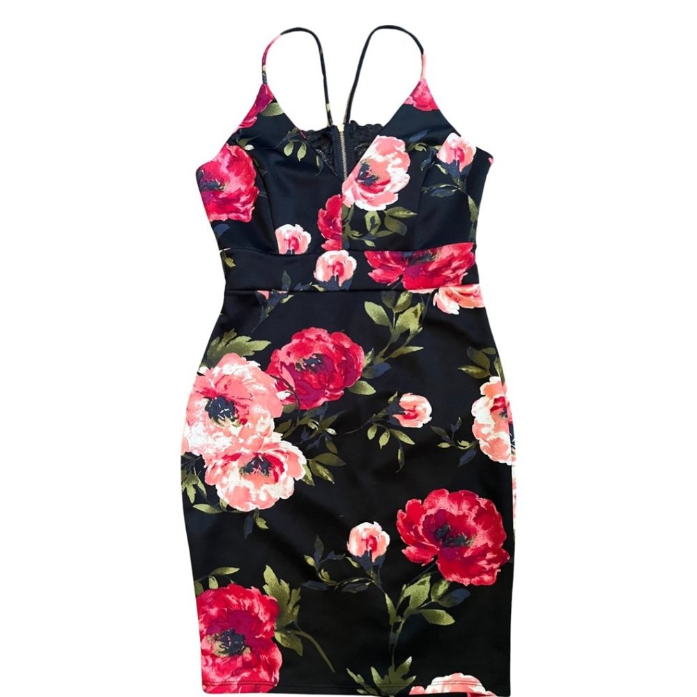 Black Flower Mini Dress